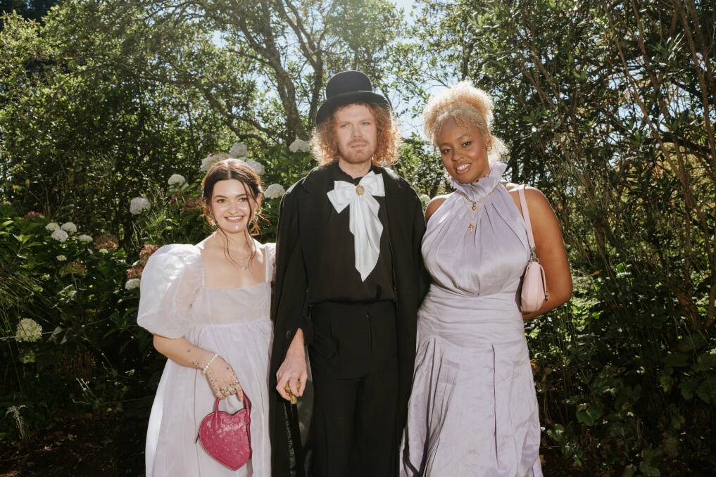 Sam Todd, Ben Blue and Aicha Robertson went in their regency best. Picture by Bodhi Photography