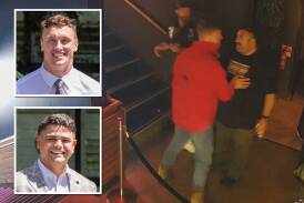The missing Fiction nightclub angle of Jack Wighton, wearing a red shirt and inset top, which exonerated him and Latrell Mitchell, inset bottom. Pictures by Sitthixay Ditthavong, supplied