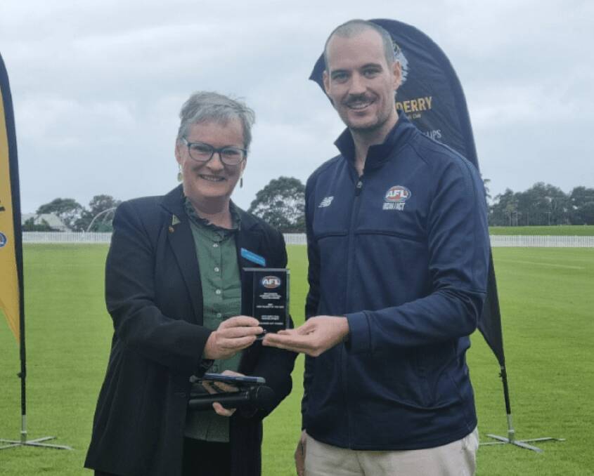Shoalhaven City Council Mayor, Amanda Findley, with Sam Thomson, AFL NSW/ACTs Venue and Government Partnerships Manager. Picture supplied