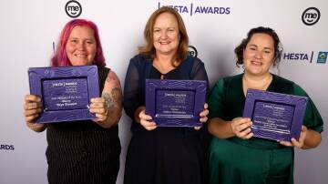 Skye Stewart, Cathy Halmarick and Cassie Talbot accept their awards at the Australian Nursing & Midwifery Awards. Picture supplied