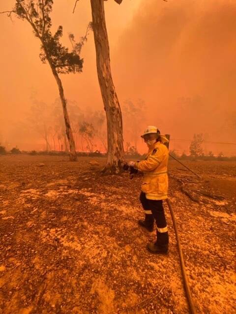 Jule Hansen defending the Nerriga fire shed on December 21. Picture: Supplied