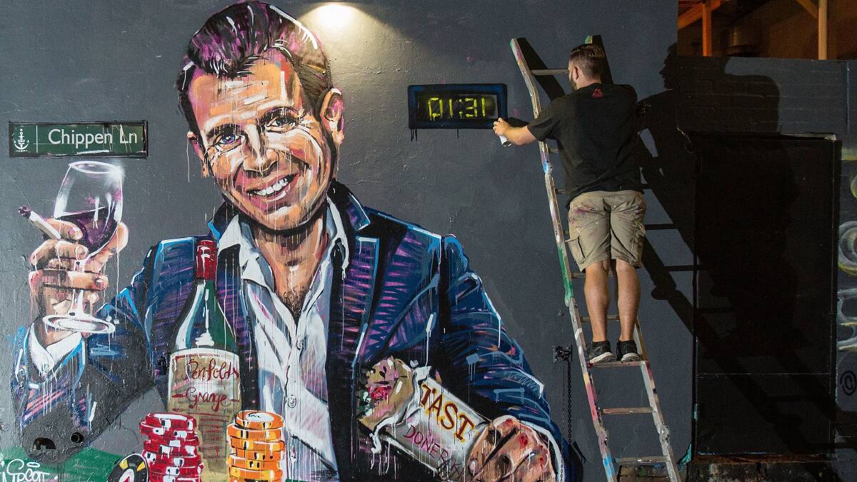 Scott Marsh's mural of NSW Premier Mike Baird against Sydney's lockout laws. Picture: COLE BENNETTS
