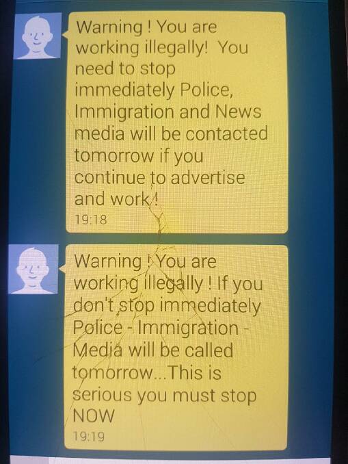 This is the text message the private investigator sent to the illegal sex workers.