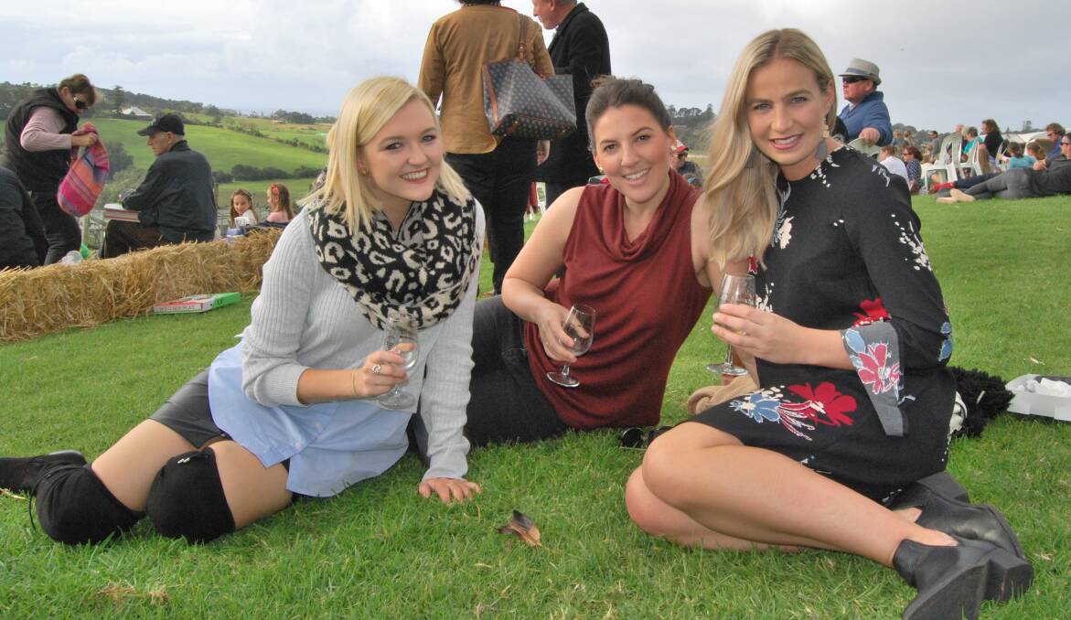 OUT AND ABOUT: Kim Pratt, Sydney Pead and Monique Stirling at Crooked River Wines for the 2017 Shoalhaven Coast Winter Wine Festival.