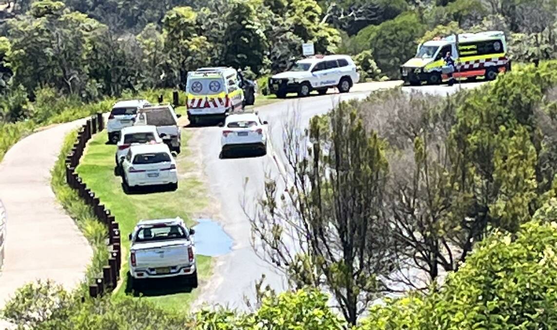 Emergency services attend an incident at Merimbula where a man was found unconscious in the water at Bar Beach. Picture supplied
