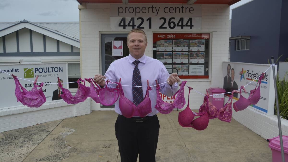 ON AGAIN: Nowra real estate agent Karl Poulton is collecting bras for Octobra.
