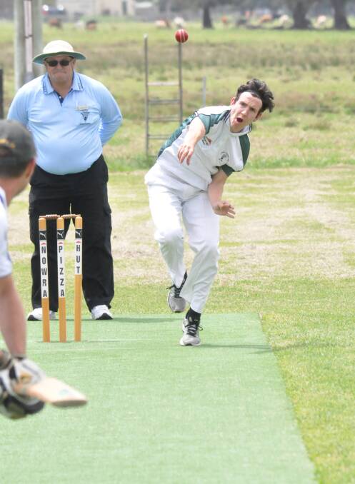 SPEED: Nowra's Tom White claimed one wicket in his team's victory against Sussex Inlet on Saturday at Lyrebird Sports Park. Photo: DAMIAN McGILL