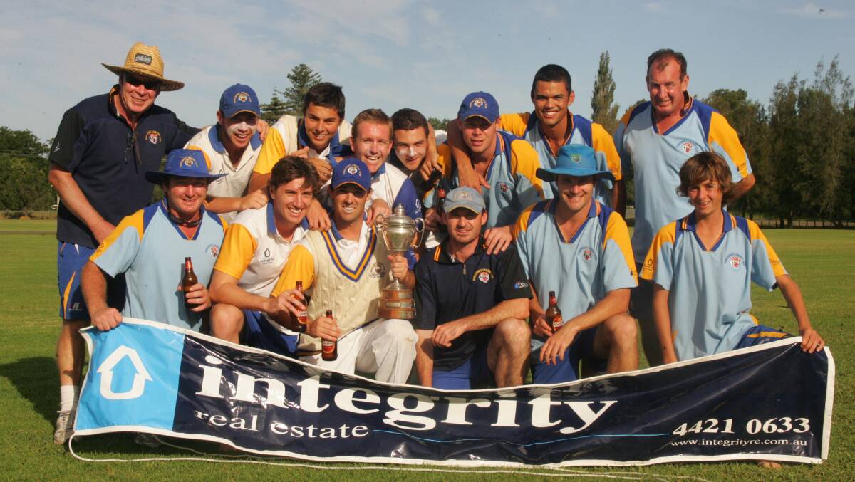 TEAM FIRST: Graeme Sawkins (back right) pictured with a Bomaderry first grade premiership side, will be remembered as a great cricketer and administrator.
