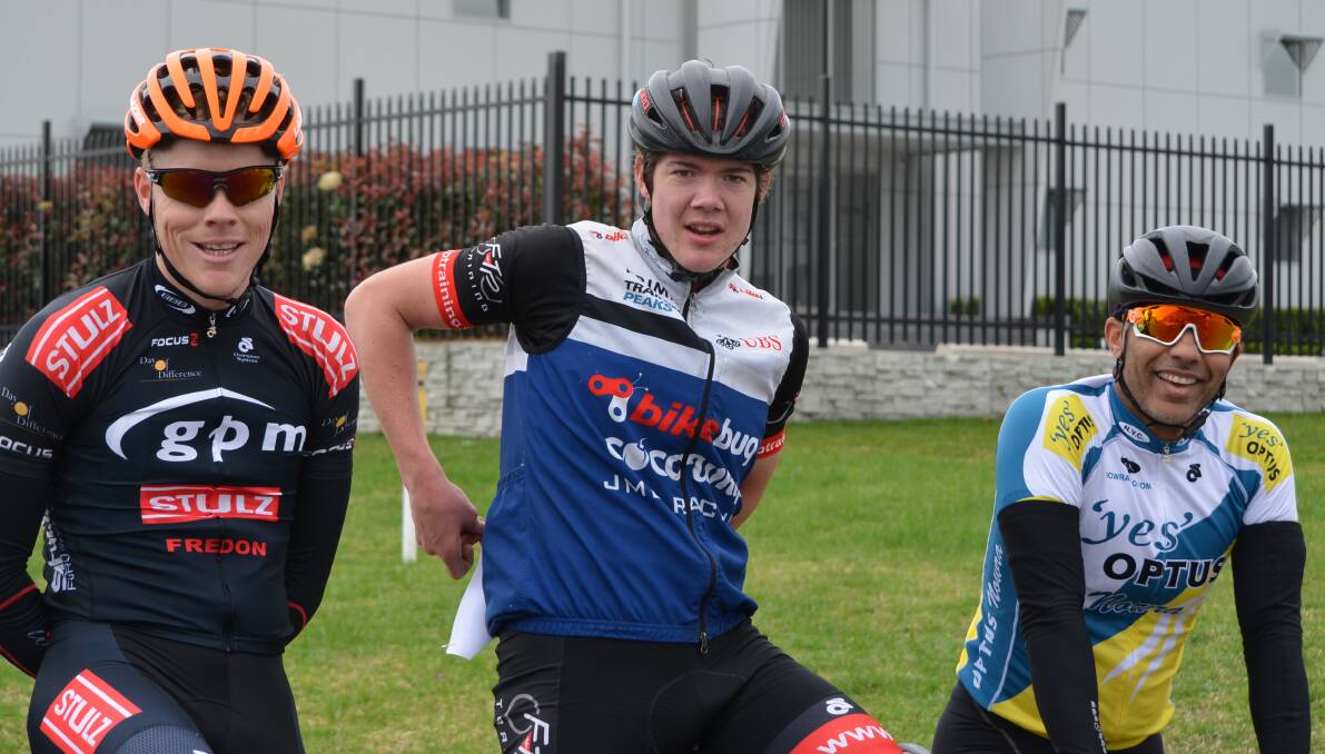 Back in business: A grade placegetters Michael Troy, Levi Johns and JP Brando Carre after last Sunday's criterium.