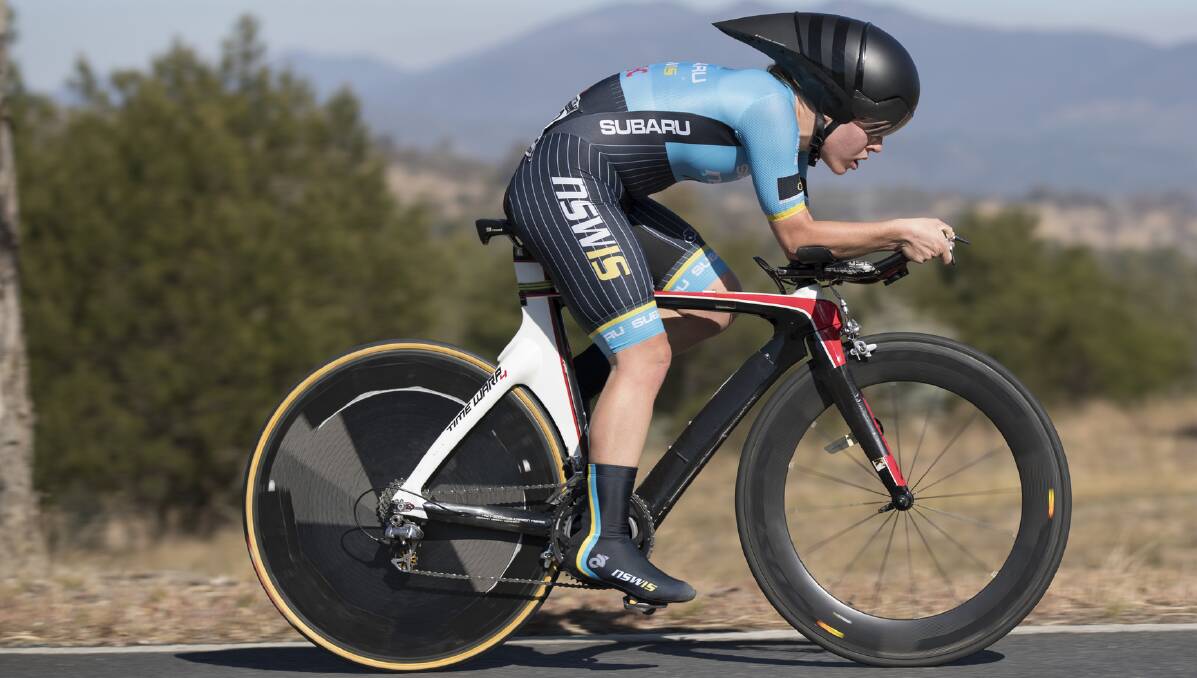 Well deserved: Nowra Velo Club's Cyclist of the Year Jade Colligan heading to the ITT win in the Canberra Women's Tour.