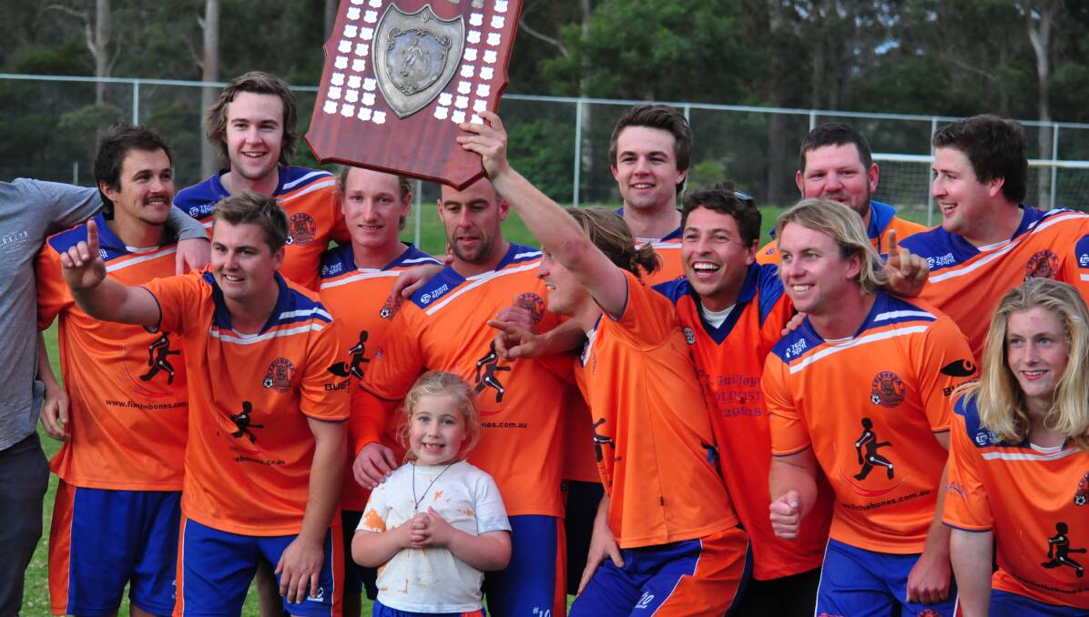 PARTY TIME: The Culburra Cougars celebrate winning their third Shoalhaven Football premiership in five seasons. Photos: DAMIAN McGILL