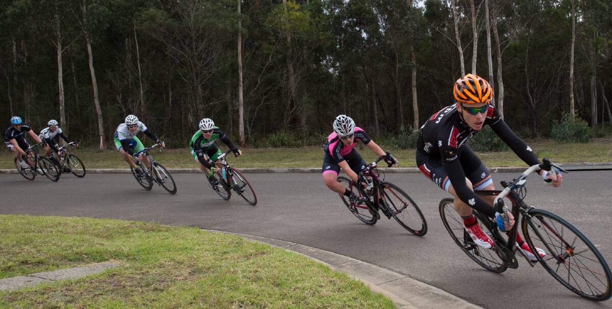 Close racing: Michael Troy leading the bunch during Nowra Velo Club’s Access series race on Braidwood Road on Sunday. 
