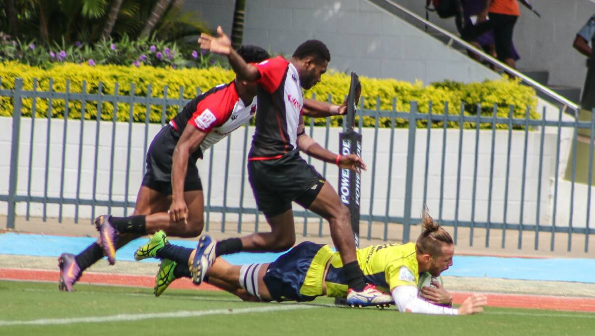 Tom Connor dives over the score in Fiji. Photo: OCEANIA RUGBY