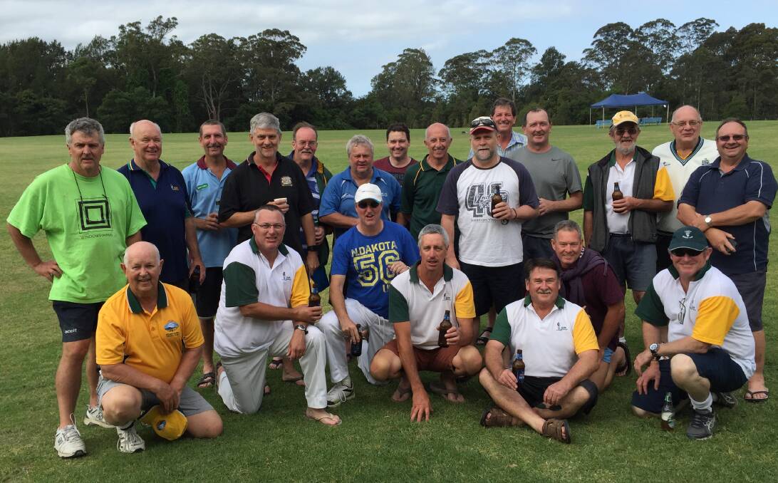 WINDING BACK THE CLOCK: The Gentlemen of Nowra Eleven and CBC teams enjoy a quiet beverage after their recent cricket match at Bernie Regan Sporting Complex, in which Nowra won by seven runs.