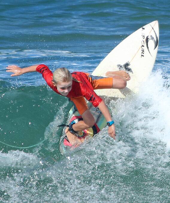 NAME TO KEEP AN EYE ON: Ulladulla Public School’s Koby Jackson, of Lake Tabourie, finished fifth at the recent Oz Groms Cup held in Coffs Harbour. Photo: ETHAN SMITH/SURFING NSW