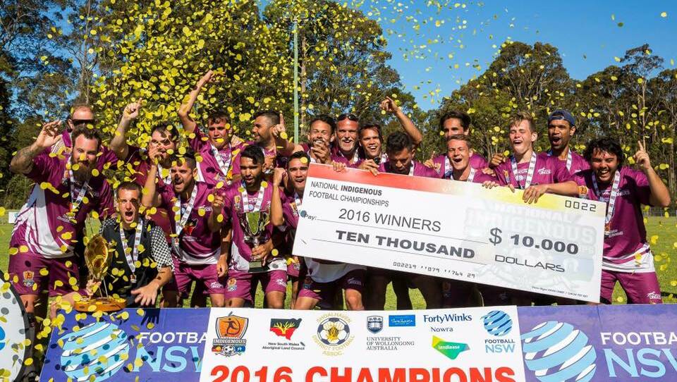 PARTY TIME: The Warrigal Dingoes, from Brisbane, celebrate winning last year's championships, after defeating Eora United 2-1 in the final.