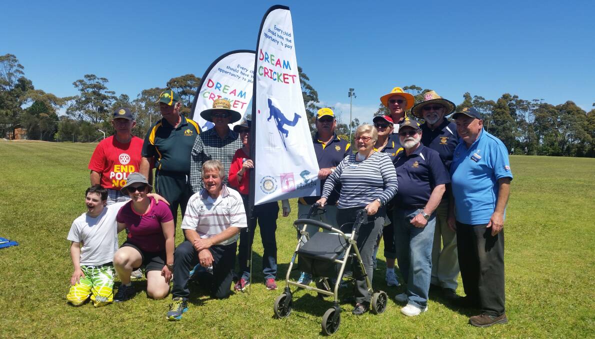 Volunteers: The Rotary Club of Brindabella, with the support of other Rotarians and volunteers, at the Dream Cricket clinic at Sanctuary Point.