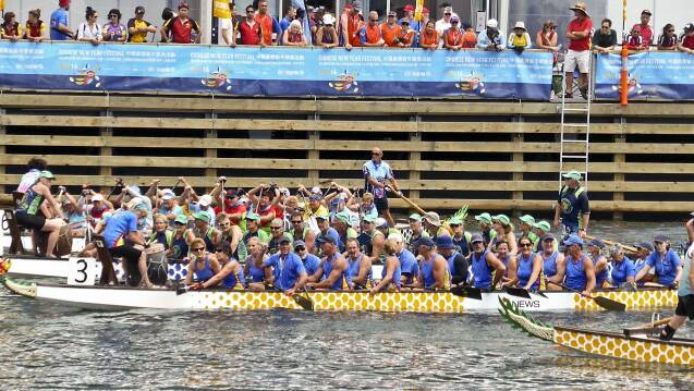Ready to go: The Nowra Waterdragons line up against competitors in the Chinese New Year regatta at Darling Harbour. 
