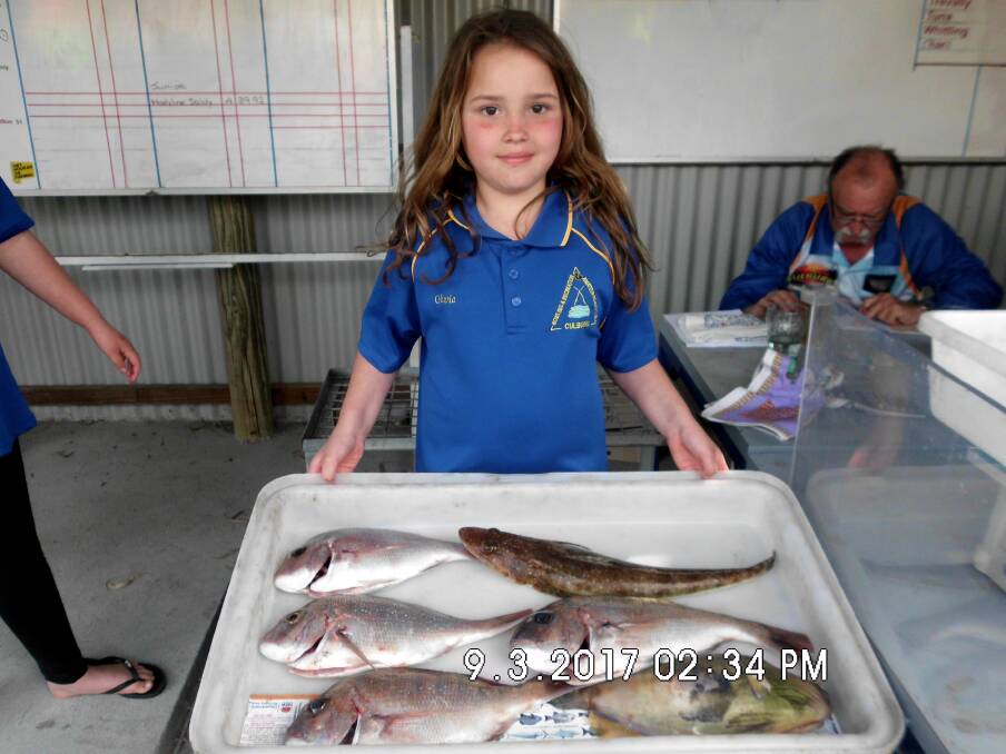 Junior winner Olivia Daldy with her haul of snapper and flathead.