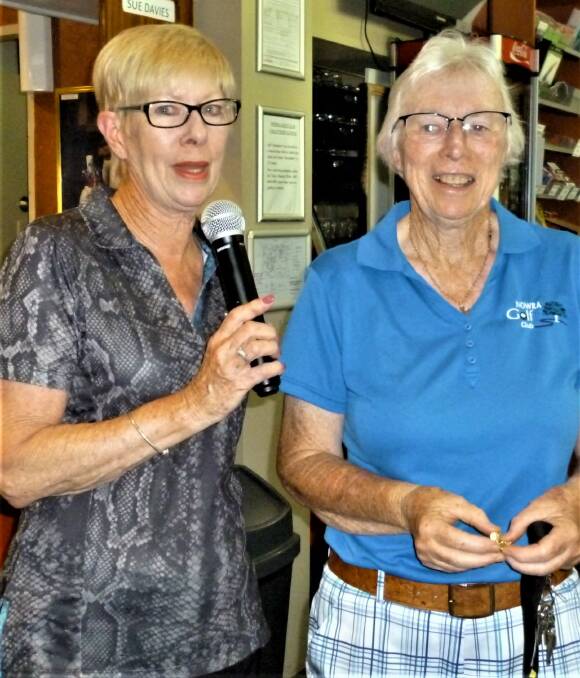 Nowra Women's Golf: Captain Jenny Brown presenting Patricia Austin with her Eagle Badge for an eagle on the 6th.