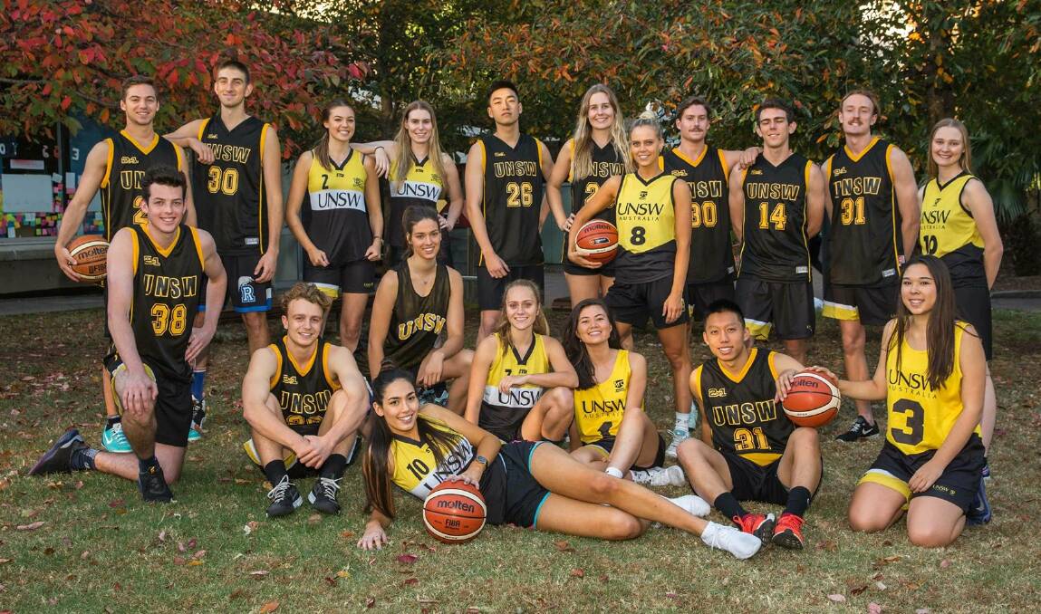 UNIVERSITY PRIDE: Hannah Ryan (back row, sixth from left) and the two UNSW basketball sides, which are headed to Taiwan. Photo: SCOTT LE