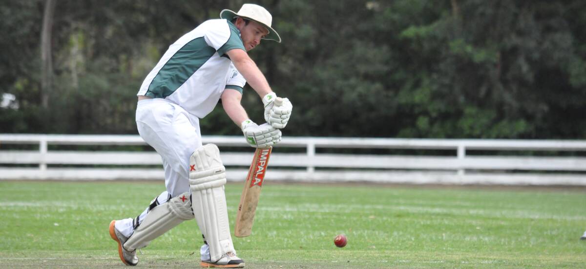 SHOT: Nowra's Lewis O'Brien keeps his eye on the ball on his way to making a second innings half-century for his team. Photo: DAMIAN McGILL