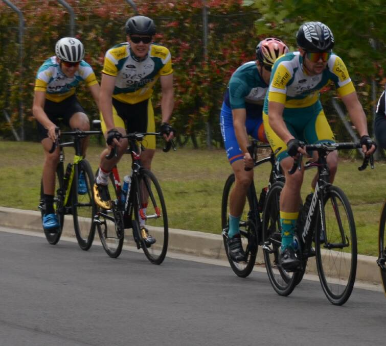 Sydney win: Nick Johns leads Ben Rolfe, Levi Johns and Brooklyn Henry. Johns won the division 2 event at Marconi Cycle Club’s Wednesday twilight criterium.