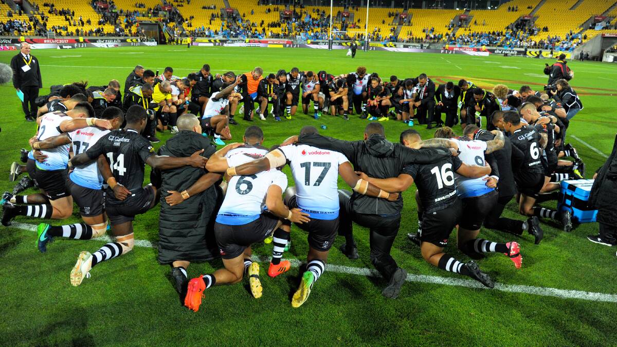 Fiji and New Zealand players after the game. Photo: NRL PHOTOS