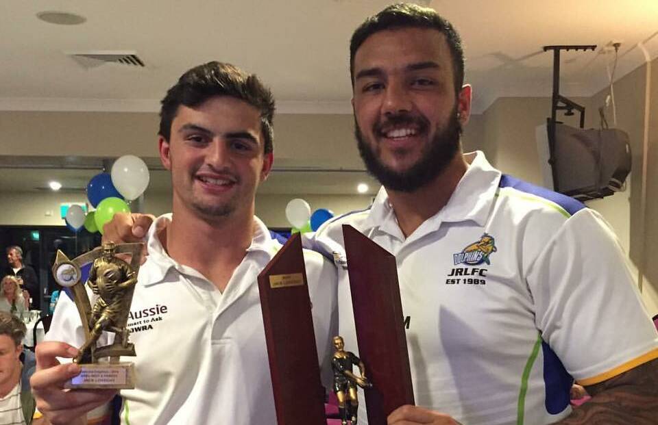 STRONG SEASON: Culburra Dolphins' Jack Loveday, who claimed senior player of the year, and Dylan Farrell at the presentation night on Saturday.