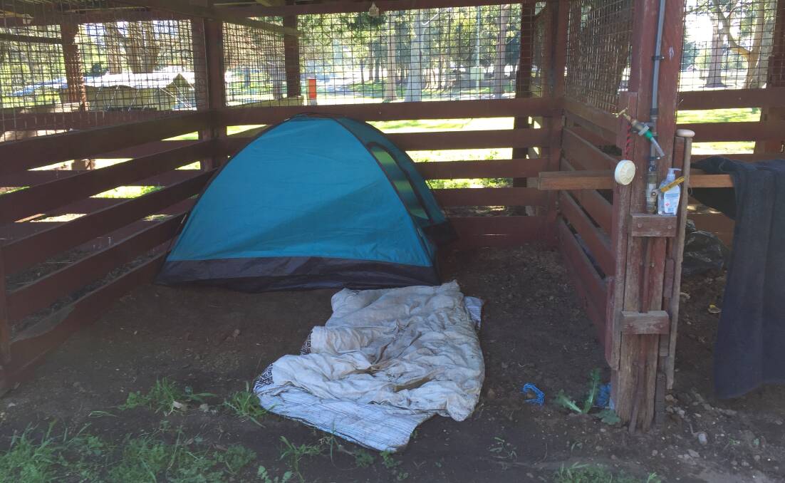 SAD: This temporary home for a homeless person has to be out of the showground stable by August 15. Meanwhile, Family and Community Services is offering to help.