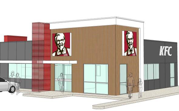 The plan: An Artist's impression of the new KFC proposed for Bulli. Woolworths has lodged a development application with Wollongong City Council to build the restaurant. Picture: Supplied