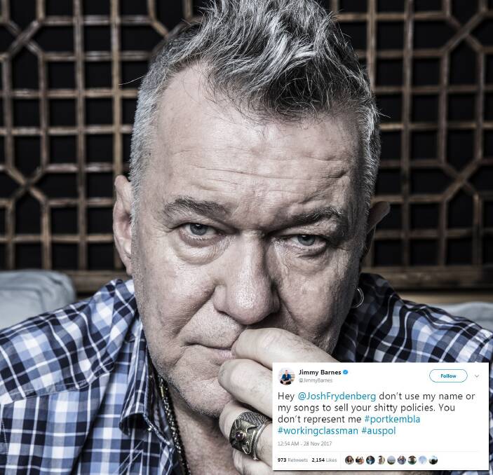 Iconic Australian rocker Jimmy Barnes took issue with federal Energy Minister Josh Frydenberg using his name during a speech at Port Kembla. Main picture: Jessica Hromas