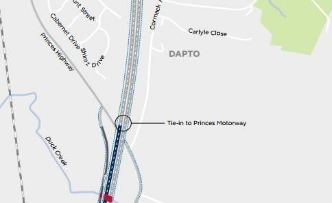The interchange-free option for the northern end of the Albion Park Rail Bypass that doesn't include an on ramp for Dapto residents.