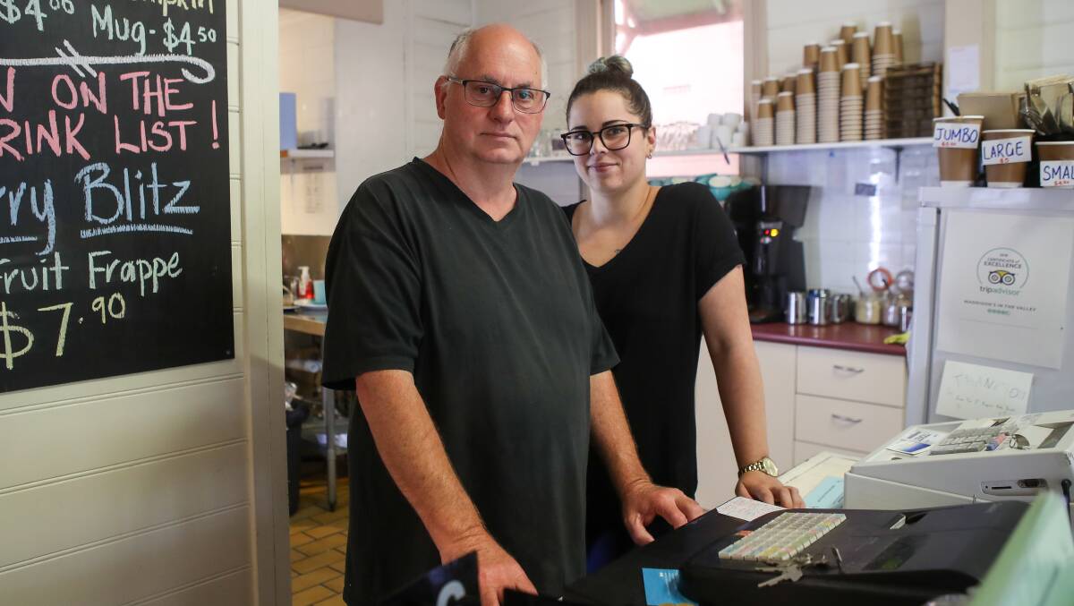 Maddison Cobie and Michael Stahlhut have been trying to keep spirits high. The Maddison's In The Valley owners stayed open until late on Saturday night, to provide a refuge and hot drink for tired firefighters and have been offering free cups of coffee to any fire crews who come through.
