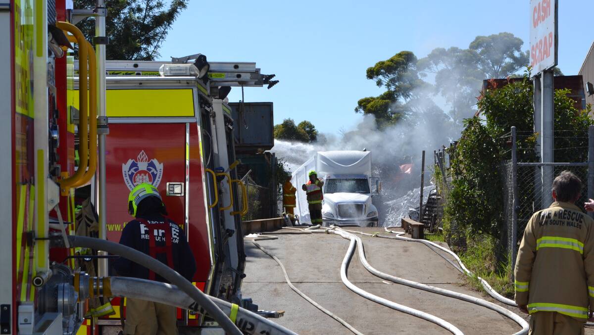 Scrap: The contents of a semi trailer are severely damaged after catching fire on Wednesday morning at Nowra Scrap in South Nowra.