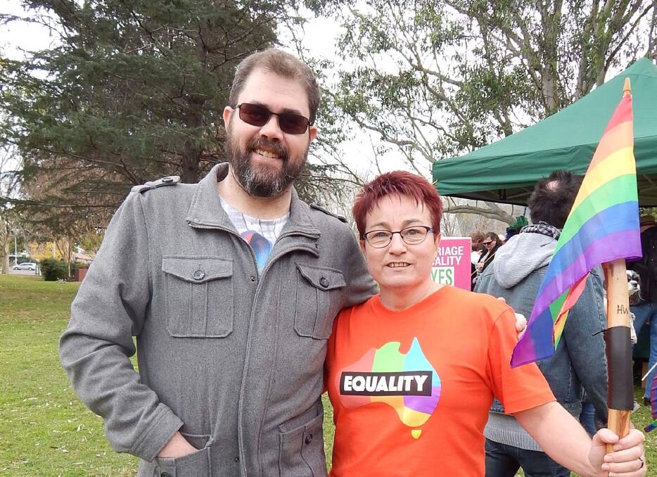 Chris Baguley and Dawn Hawkins at the marriage equality picnic in Nowra on Sunday.