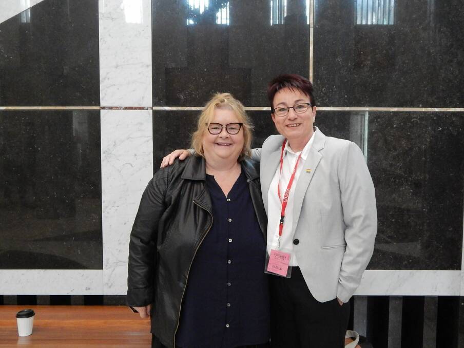 Gilmore marriage equality activist Dawn Hawkins meets pro same sex marriage icon Magda Szubanski in Canberra this week.