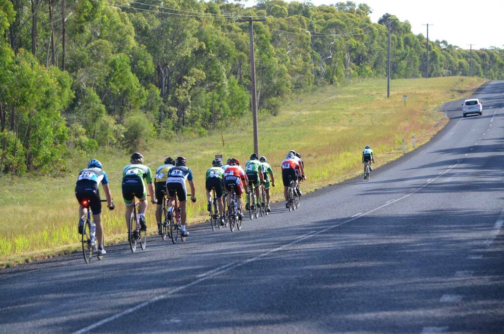 Michael Thompson breaking away from the bunch at the George Johnson Memorial 2017. Picture: Steve Daley