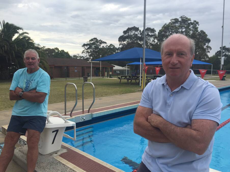 HAPPY RATEPAYERS: Bomaderry locals John Bracher,and Gary Crawford regulars at the Bomaderry 50m pool. Picture: Rebecca Fist