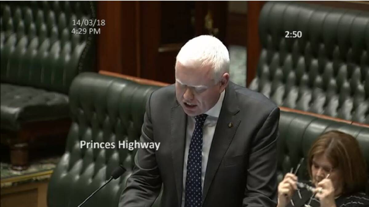 Kiama MP Gareth Ward presenting a matter of public importance at parliament on Wednesday.