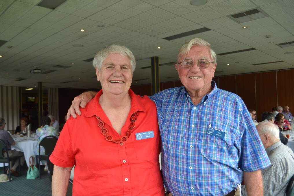 WARM WELCOME: Outgoing president Ian Tompson welcomes first female committee member Joyce Kenny to the club at the annual changeover luncheon on Tuesday. Picture: Rebecca Fist
