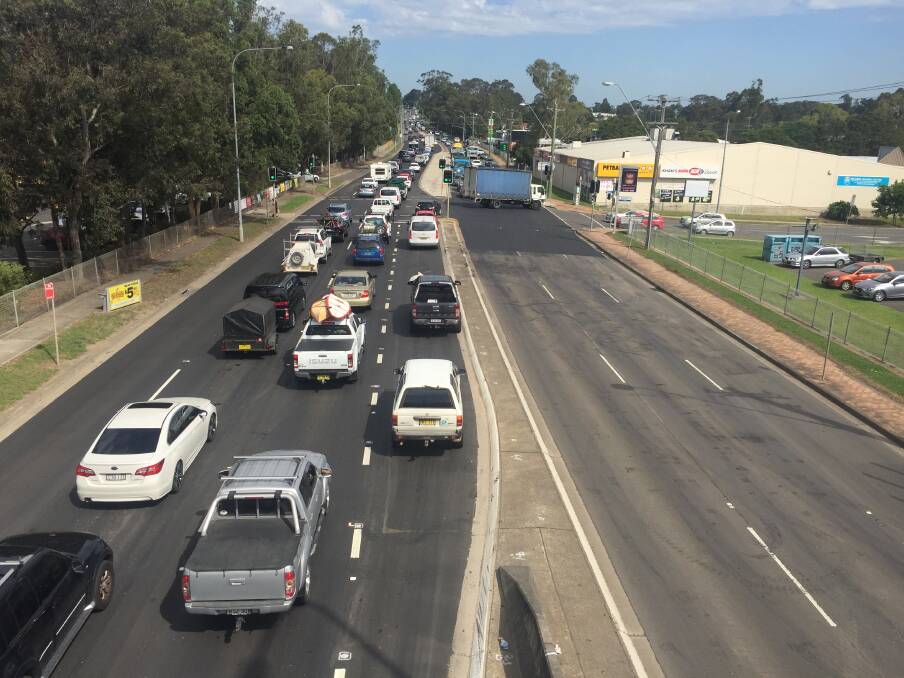 Traffic delays southbound through Nowra on the Princes Highway on Thursday, before the accidents took place.