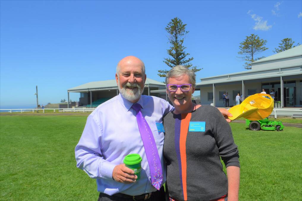 MEETING OF MINDS: Shoalhaven mayor Amanda Findley with new friend and major award winner Parkes mayor Ken Keith at the Cities Power Partnership National Summit in Kiama on Friday. Picture: Rebecca Fist