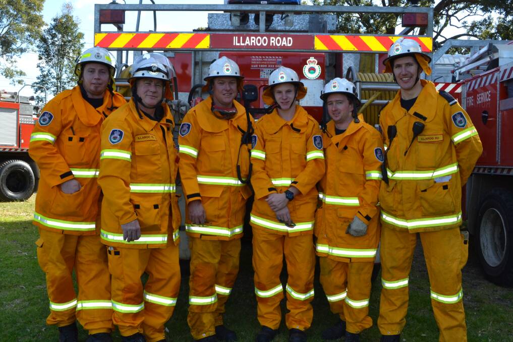 Shoalhaven Rural Fire Service members Robert Ward, Glen Griffiths, Shannon Fryar, James Godwin, Ryan Godlewski, and John Shadlow at the Rural Fire Service Field Day at the Nowra Showground in 2015