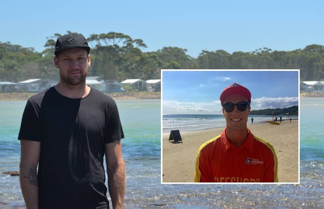 FAMILY OF HEROS: Damien Martin and his cousin Jai Sheridan, inset, both made dramatic surf rescues on the east coast of Australia recently. Damien pulled several people from the water at Burrill Lake Inlet while his cousin Jai was the first lifeguard to use new drone technology to save two swimmers struggling in rough surf off Lennox Head. Photo: Emily Barton. 