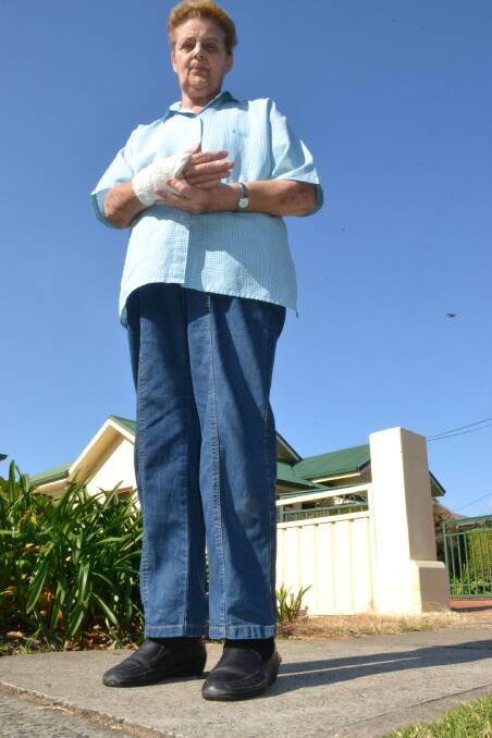 Nowra resident Maureen Burns near the place on the Shoalhaven Street footpath where she tripped.