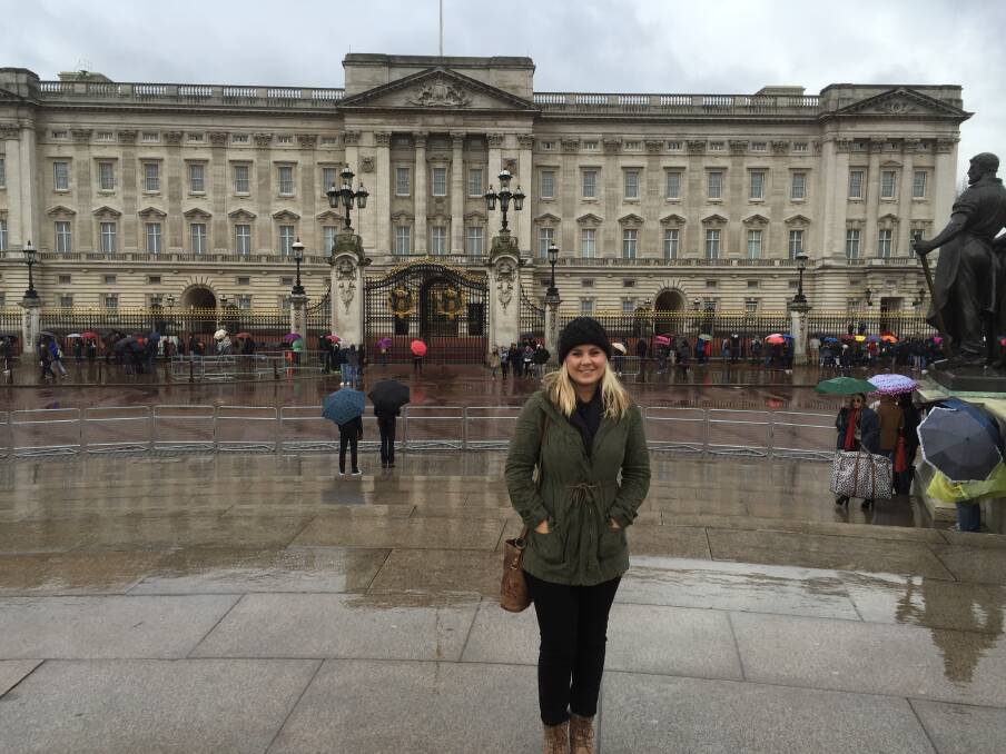 SAFE: Former Shoalhaven journalist Ainslie Drewitt-Smith outside Buckingham Palace. She was  was just three kilometres away from the London attack.
