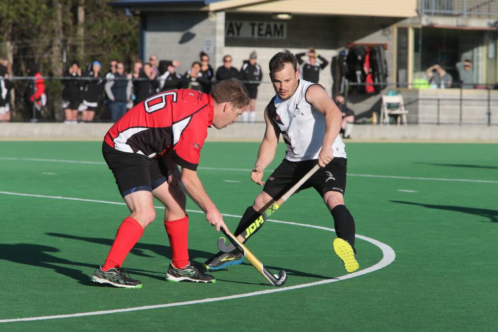 Tim Chard (Basin) and Matt Clarke (Berry) will play big roles in their side's Shoalhaven Hockey grand final hopes on Saturday. Photo: Robert Crawford