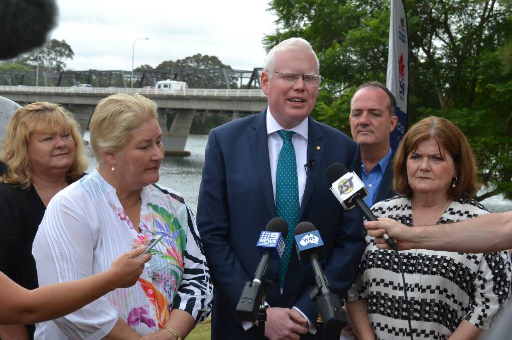 Kiama MP Gareth Ward addresses the media during Monday's announcement of the preferred design for the new Nowra bridge and surrounding intersections. Mr Ward says a bypass of Nowra would not ease traffic congestion around the Nowra crossing.