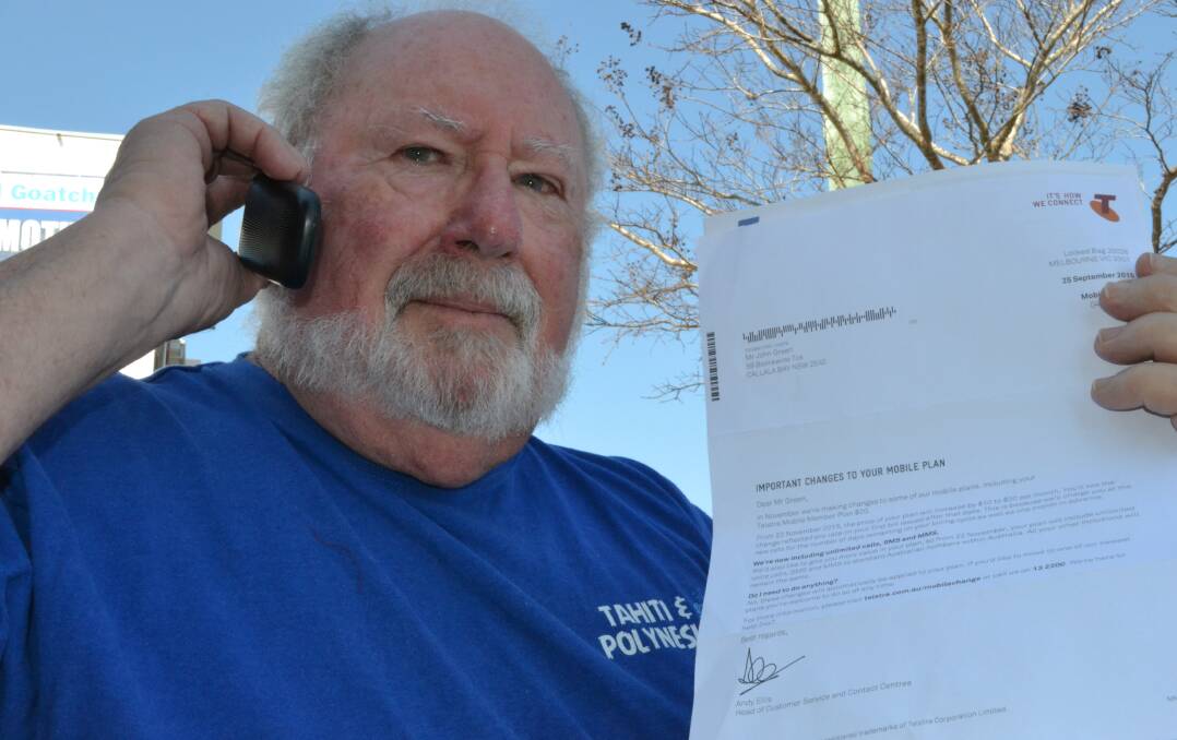 NOT HAPPY: Callala Bay resident John Green is upset his Telstra mobile plan will increase by 50 per cent next month.